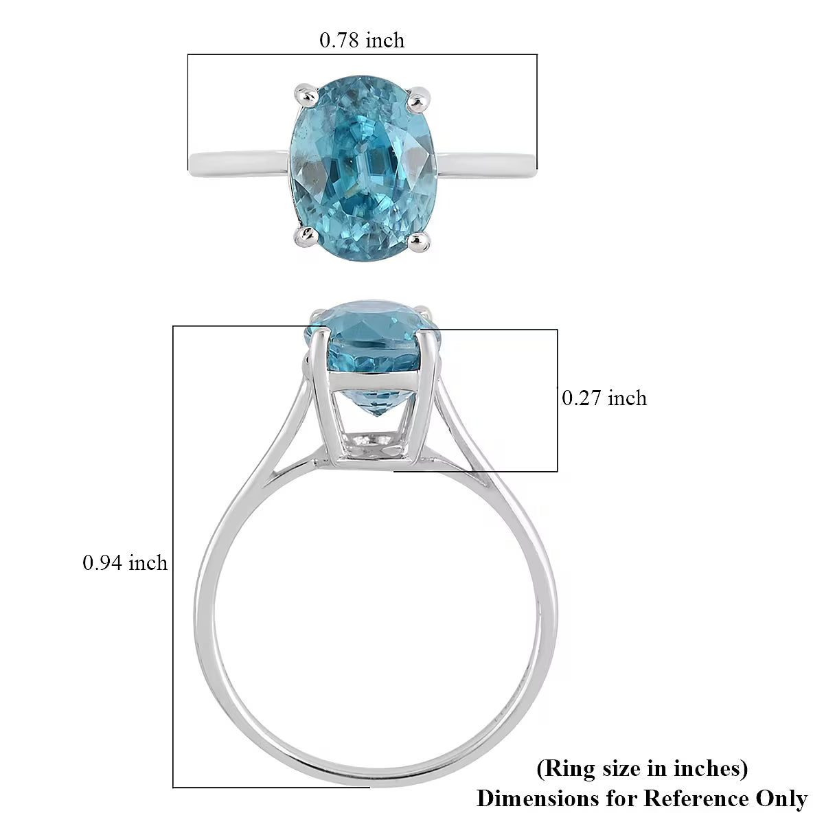 Luxoro 14K White Gold AAAA Cambodian Blue Zircon Solitaire Ring (Size 7.0) 3.50 ctw