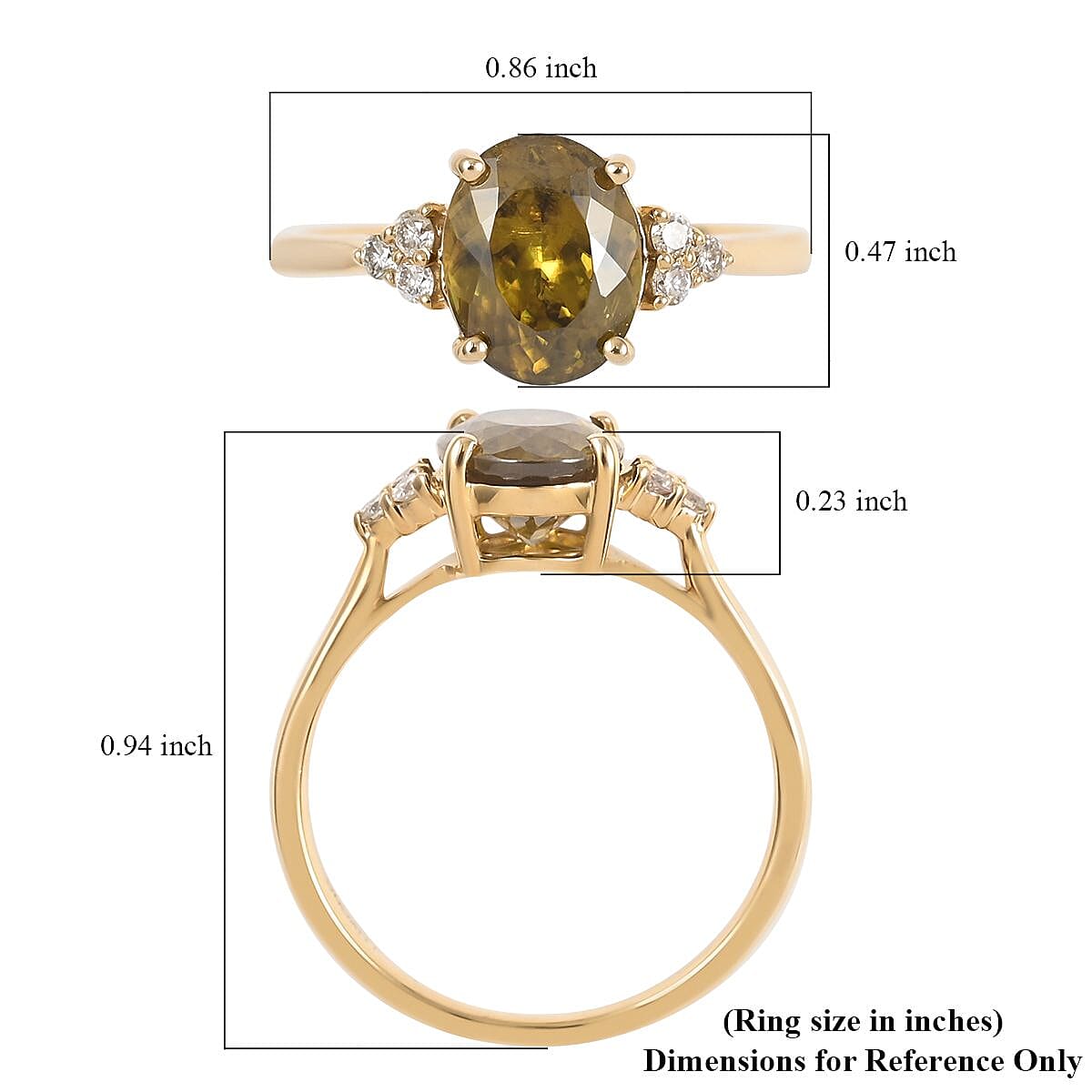 LUXORO 10K Yellow Gold AAA Sava Sphene and G-H I2 Diamond Ring 2.35 ctw