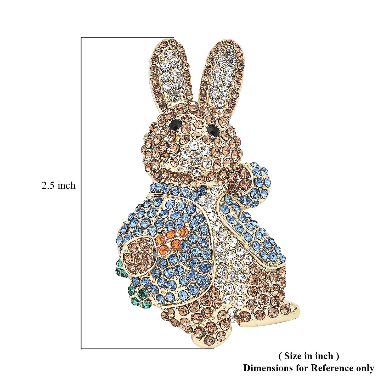 Multi Color Austrian Crystal Rabbit Brooch in Goldtone