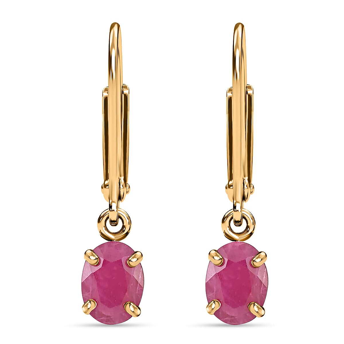 14K Yellow Gold Ruby Lever Back Earrings 1.65 ctw
