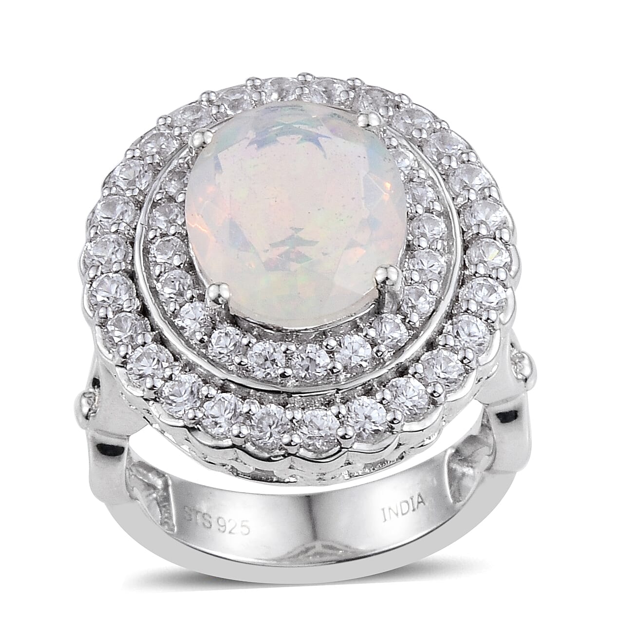 3.41 ctw Ethiopian Welo Opal and Cambodian Zircon Ring in Platinum Over Sterling Silver 8 Grams (Size 6)