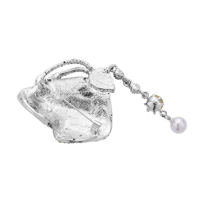 Set of 2 Chroma Pearl, Multi Gemstone, Enameled Dog & Butterfly Brooch in Silvertone