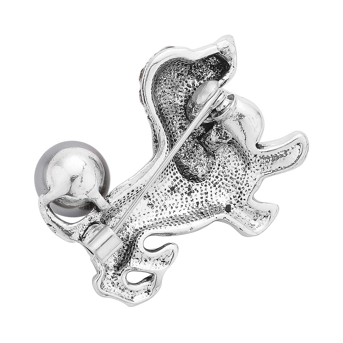 Set of 2 Chroma Pearl, Multi Gemstone, Enameled Dog & Butterfly Brooch in Silvertone