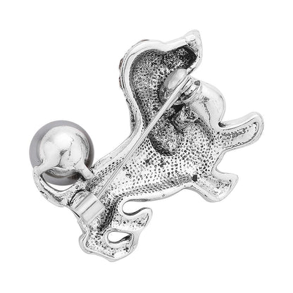 Set of 2 Chroma Pearl, Multi Gemstone, Enameled Dog & Butterfly Brooch in Silvertone