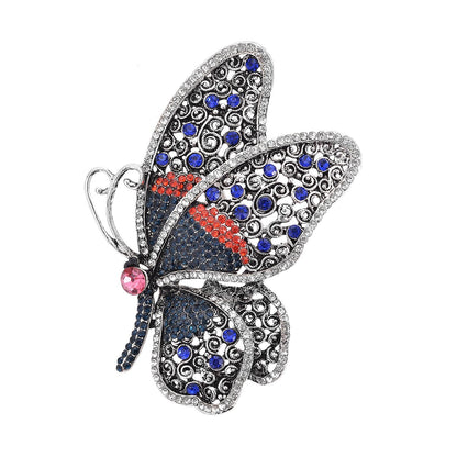 Set of 2 Chroma Pearl, Multi Gemstone, Enameled Dog & Butterfly Brooch in Silvertone