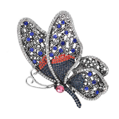 Set of 2 Chroma Pearl, Multi Gemstone, Enameled Dog & Butterfly Brooch in Silvertone