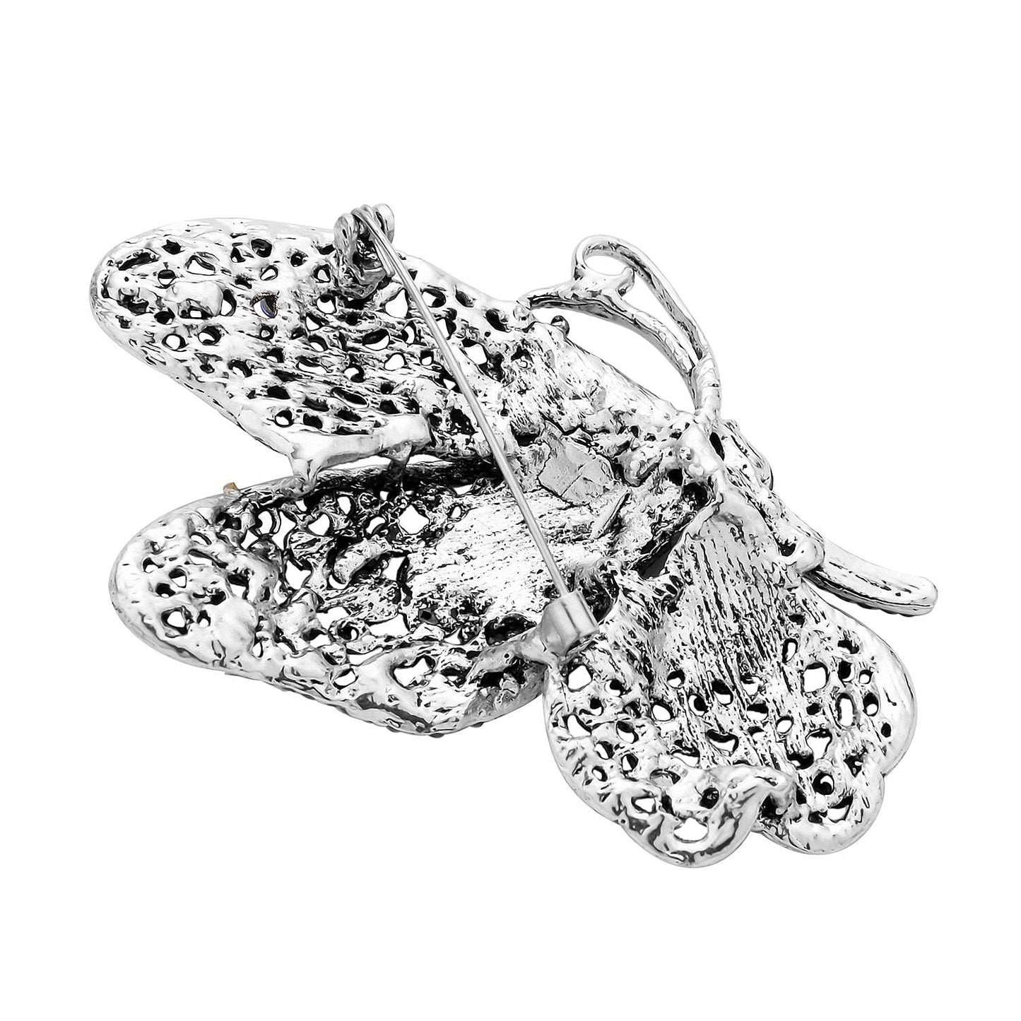 Set of 2 Chroma Pearl, Multi Gemstone, Enameled Dog & Butterfly Brooch in Silvertone