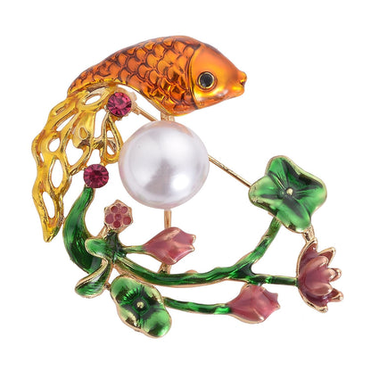 Set of 2 Chroma Pearl, Multi Gemstone, Enameled Dog & Butterfly Brooch in Silvertone