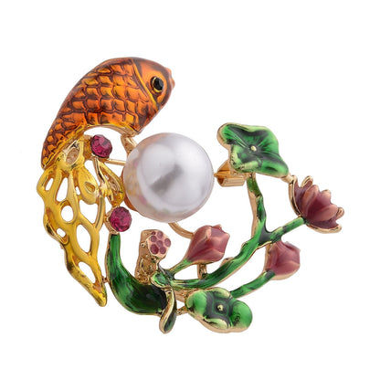 Set of 2 Chroma Pearl, Multi Gemstone, Enameled Dog & Butterfly Brooch in Silvertone