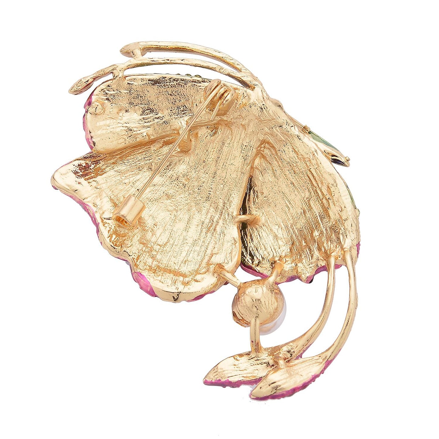 Set of 2 Chroma Pearl, Multi Gemstone, Enameled Dog & Butterfly Brooch in Silvertone