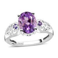 Rose De France Amethyst and Simulated Purple Diamond Heart Ring in Sterling Silver 1.90 ctw
