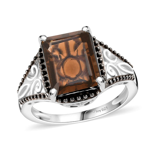 Brazilian Smoky Quartz Ring in Platinum Over Sterling Silver 3.65 ctw