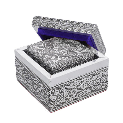 Set of 3 Handcrafted Mandala Embossed Aluminum Oxidized Multi-Purpose Nested Box with Scratch Protection Interior (4.75x4.75x2.5, 3.5x3.5x2.15, 2.5x2.5x1 in)