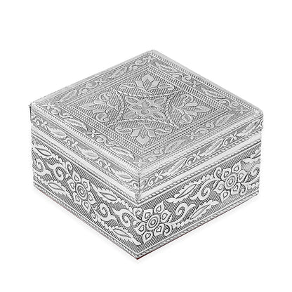 Set of 3 Handcrafted Mandala Embossed Aluminum Oxidized Multi-Purpose Nested Box with Scratch Protection Interior (4.75x4.75x2.5, 3.5x3.5x2.15, 2.5x2.5x1 in)