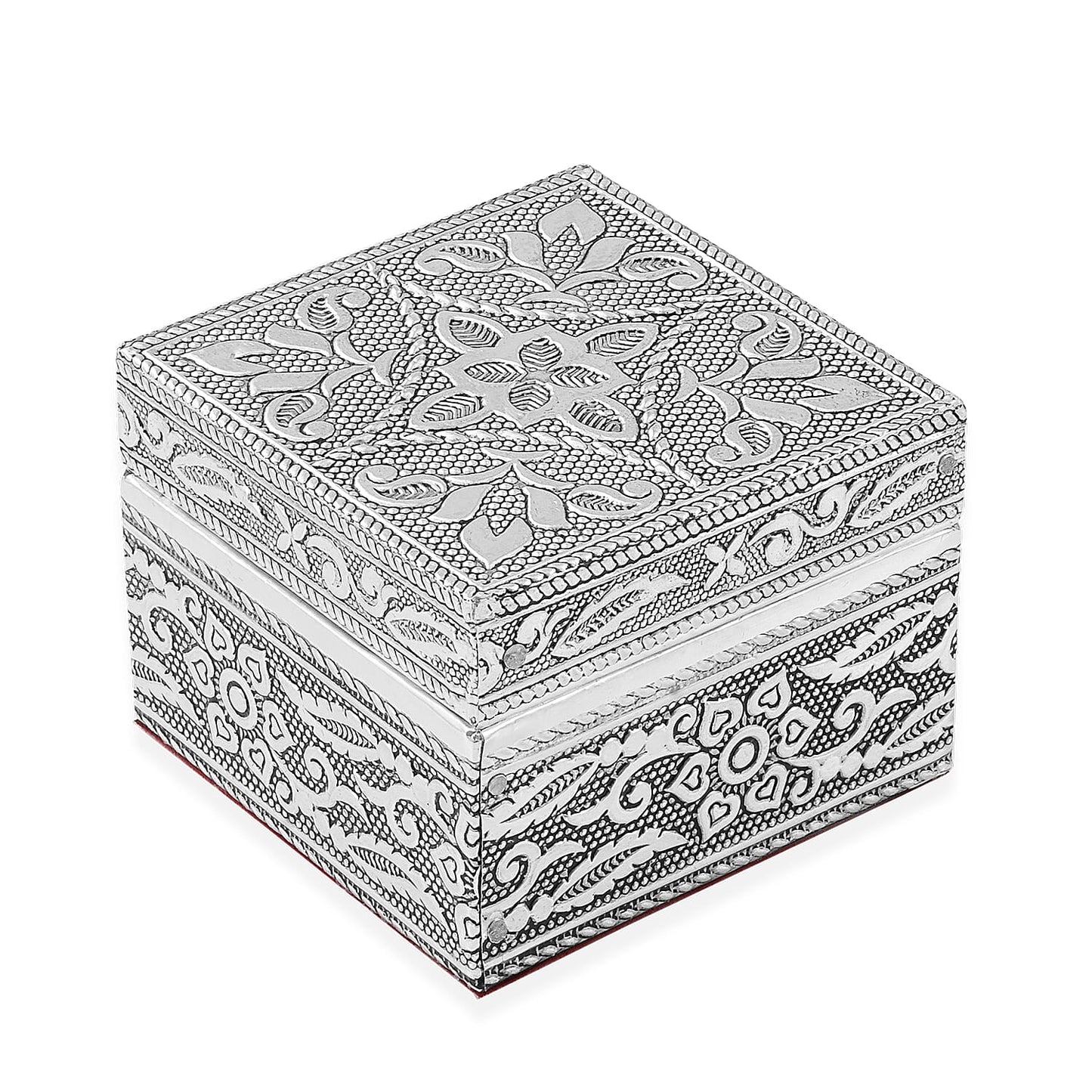 Set of 3 Handcrafted Mandala Embossed Aluminum Oxidized Multi-Purpose Nested Box with Scratch Protection Interior (4.75x4.75x2.5, 3.5x3.5x2.15, 2.5x2.5x1 in)