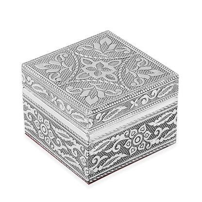 Set of 3 Handcrafted Mandala Embossed Aluminum Oxidized Multi-Purpose Nested Box with Scratch Protection Interior (4.75x4.75x2.5, 3.5x3.5x2.15, 2.5x2.5x1 in)