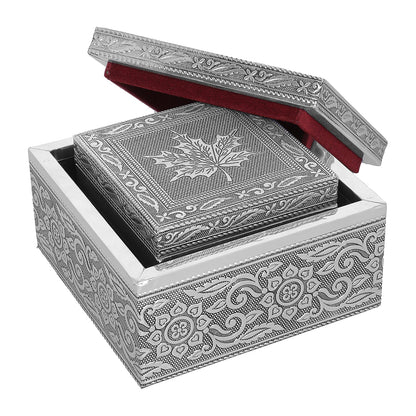 Set of 3 Handcrafted Mandala Embossed Aluminum Oxidized Multi-Purpose Nested Box with Scratch Protection Interior (4.75x4.75x2.5, 3.5x3.5x2.15, 2.5x2.5x1 in)