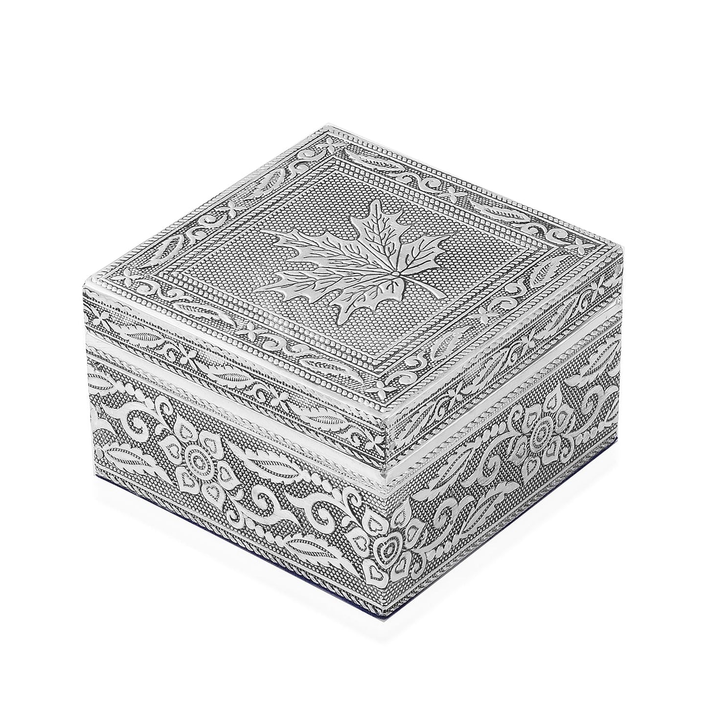 Set of 3 Handcrafted Mandala Embossed Aluminum Oxidized Multi-Purpose Nested Box with Scratch Protection Interior (4.75x4.75x2.5, 3.5x3.5x2.15, 2.5x2.5x1 in)