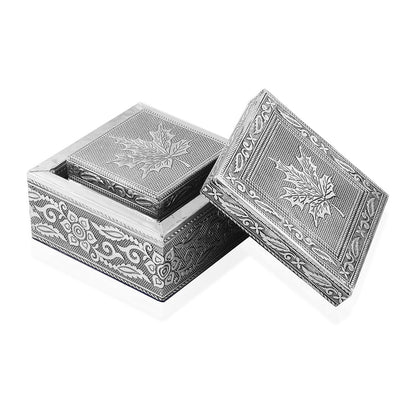 Set of 3 Handcrafted Mandala Embossed Aluminum Oxidized Multi-Purpose Nested Box with Scratch Protection Interior (4.75x4.75x2.5, 3.5x3.5x2.15, 2.5x2.5x1 in)