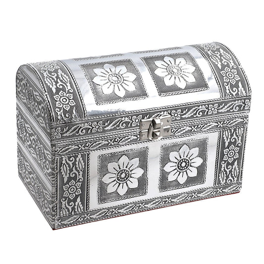 Handcrafted Treasure Box in Silvertone (8x4.5x5.5 in) with Scratch Protection Interior