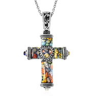 Murano Style and Enameled Heart Pendant Necklace 20 Inches in Stainless Steel