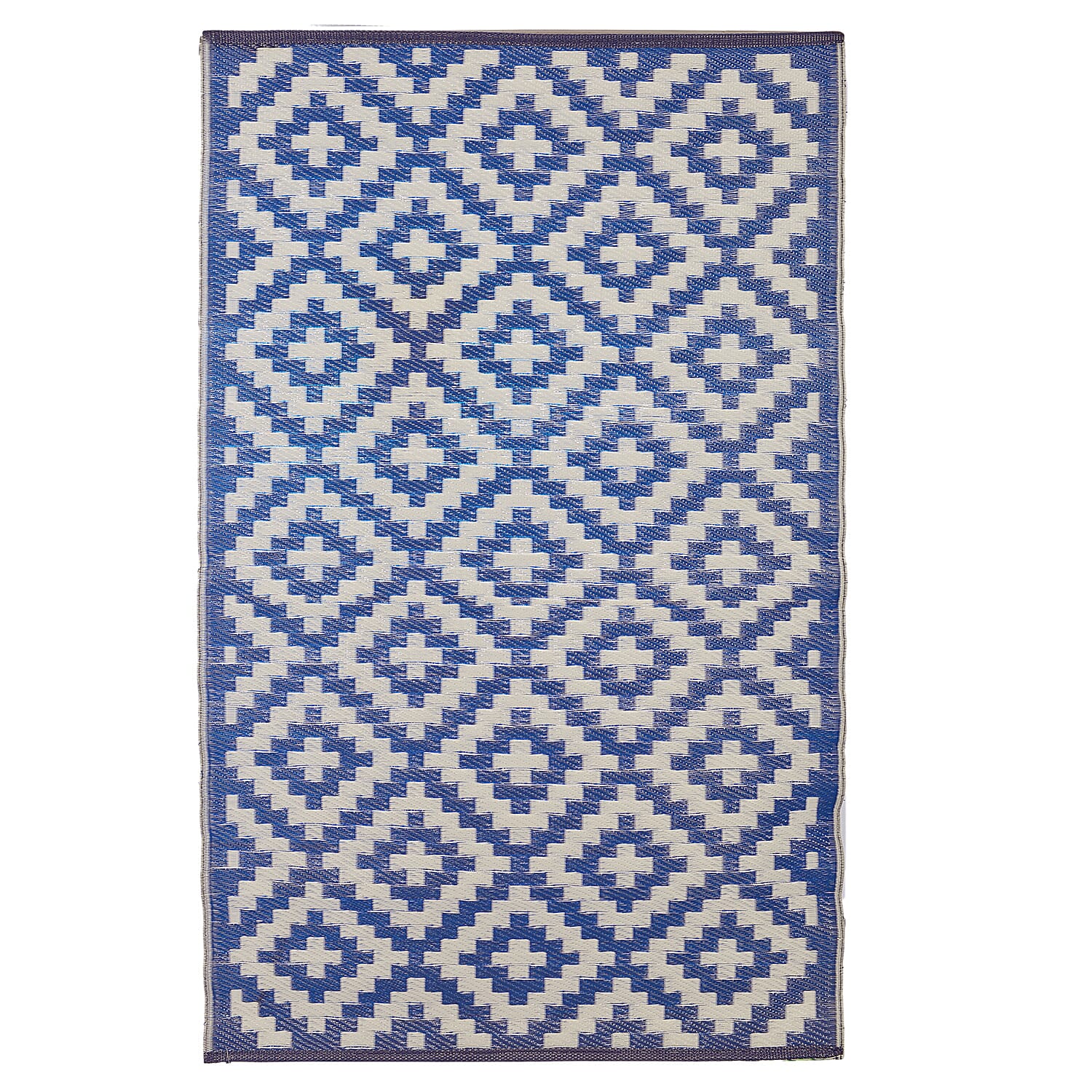 Navy, White Polypropylene Lattice Pattern Straw Mat