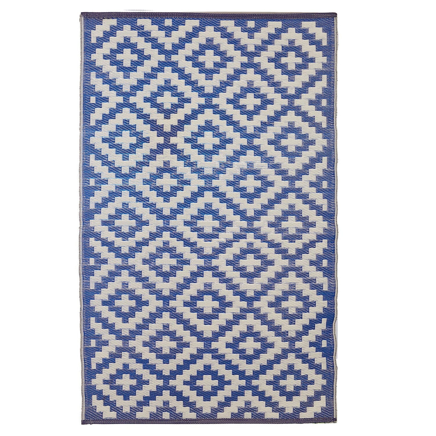Navy, White Polypropylene Lattice Pattern Straw Mat