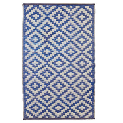 Navy, White Polypropylene Lattice Pattern Straw Mat