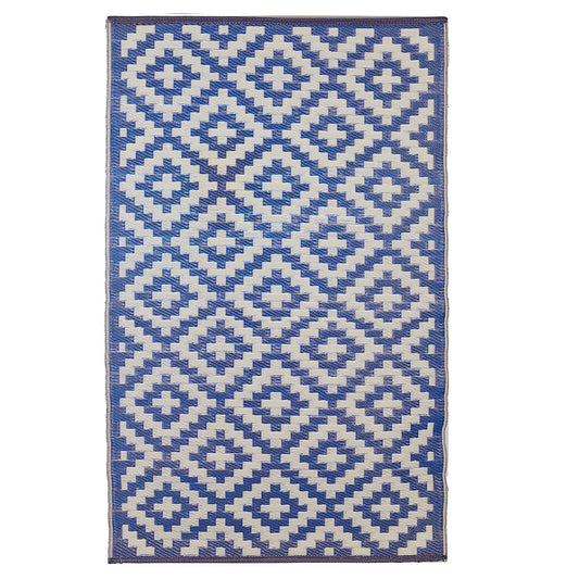 Navy, White Polypropylene Lattice Pattern Straw Mat