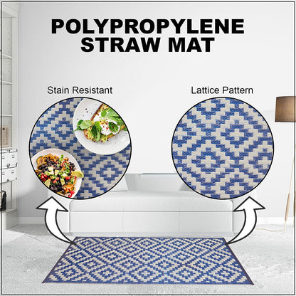 Navy, White Polypropylene Lattice Pattern Straw Mat