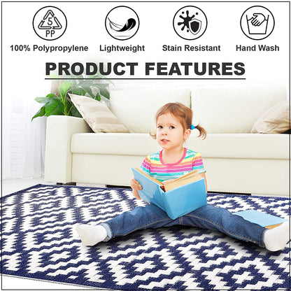 Navy, White Polypropylene Lattice Pattern Straw Mat