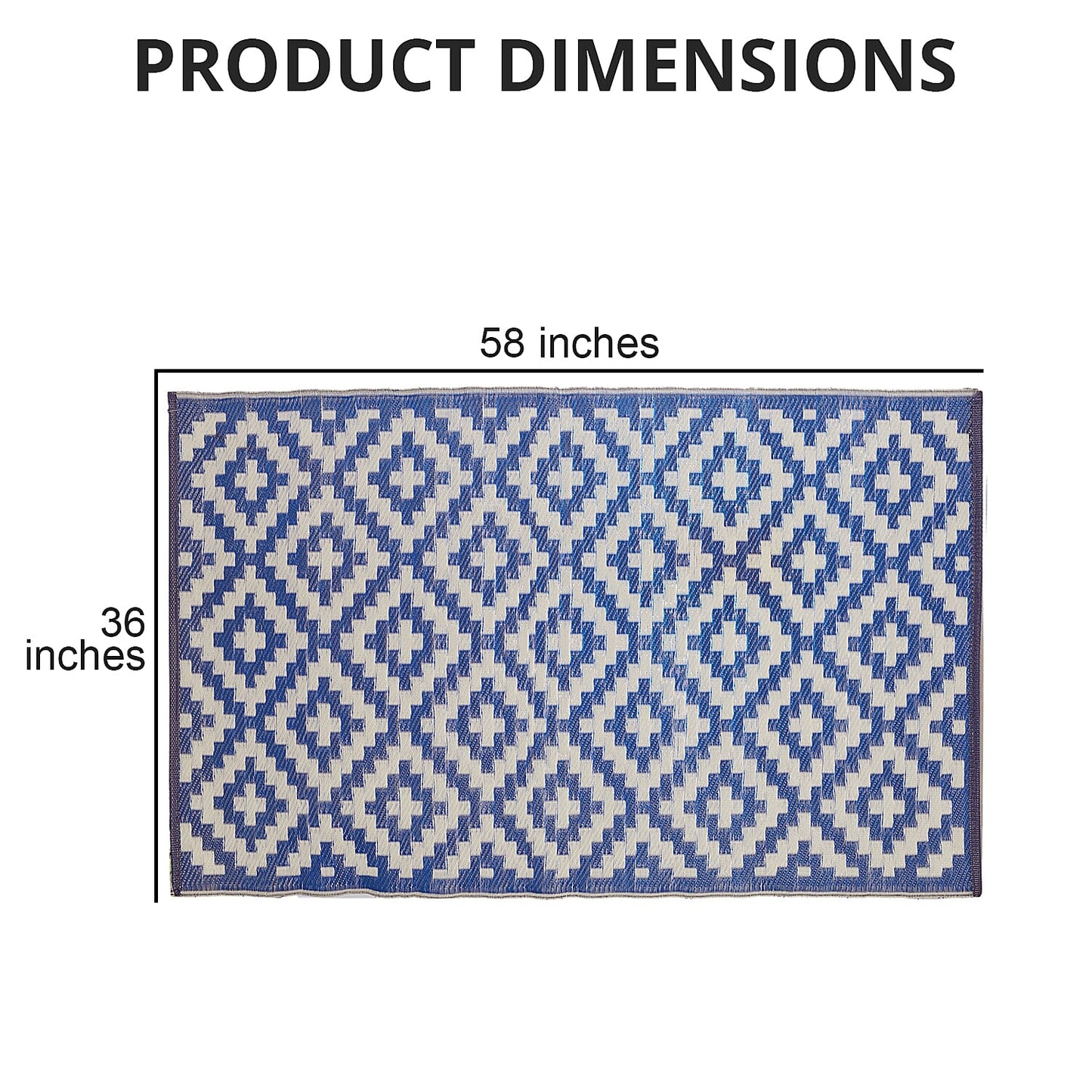 Navy, White Polypropylene Lattice Pattern Straw Mat