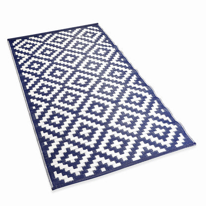 Navy, White Polypropylene Lattice Pattern Straw Mat