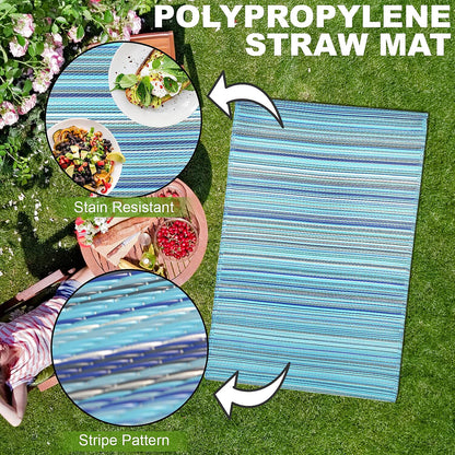 Navy, White Polypropylene Lattice Pattern Straw Mat