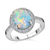 2.48 ctw Ethiopian Welo Opal and Diamond Halo Ring in Platinum Over Sterling Silver
