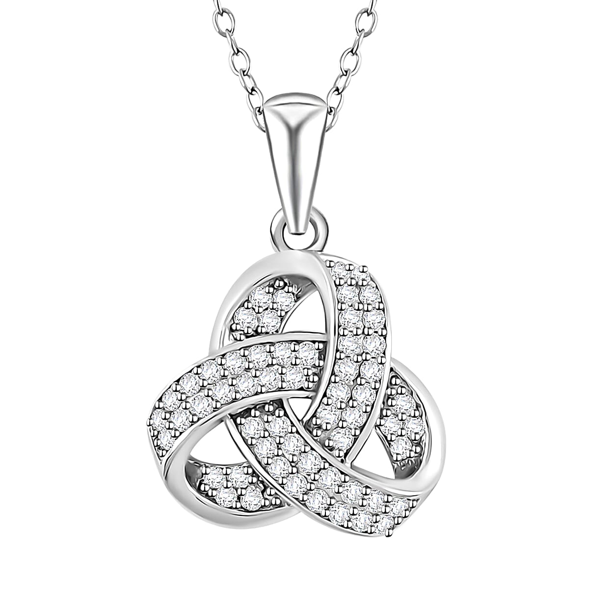 Lustro Stella 0.57 ctw Premium Cubic Zirconia Knotted Loop Pendant Necklace 18 Inch in Platinum Over Sterling Silver