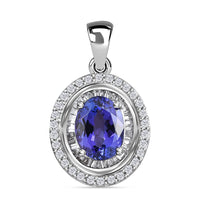 Rhapsody AAAA Tanzanite and Diamond 3.18 ctw Pendant in 950 Platinum, Diamond Halo Pendant, Birthday Gifts For Her