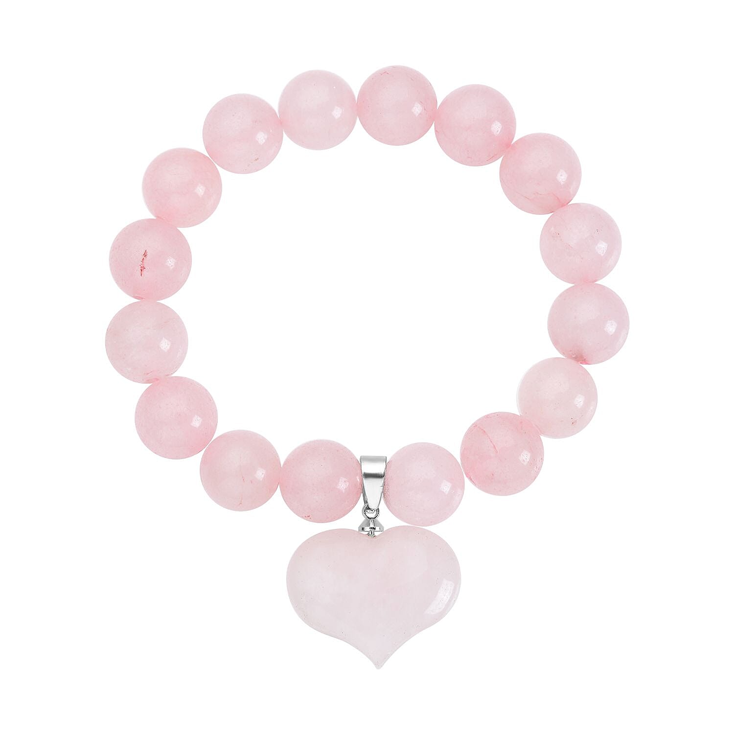 Galilea Rose Quartz Beaded Stretch Bracelet with Heart Charm 183.00 ctw
