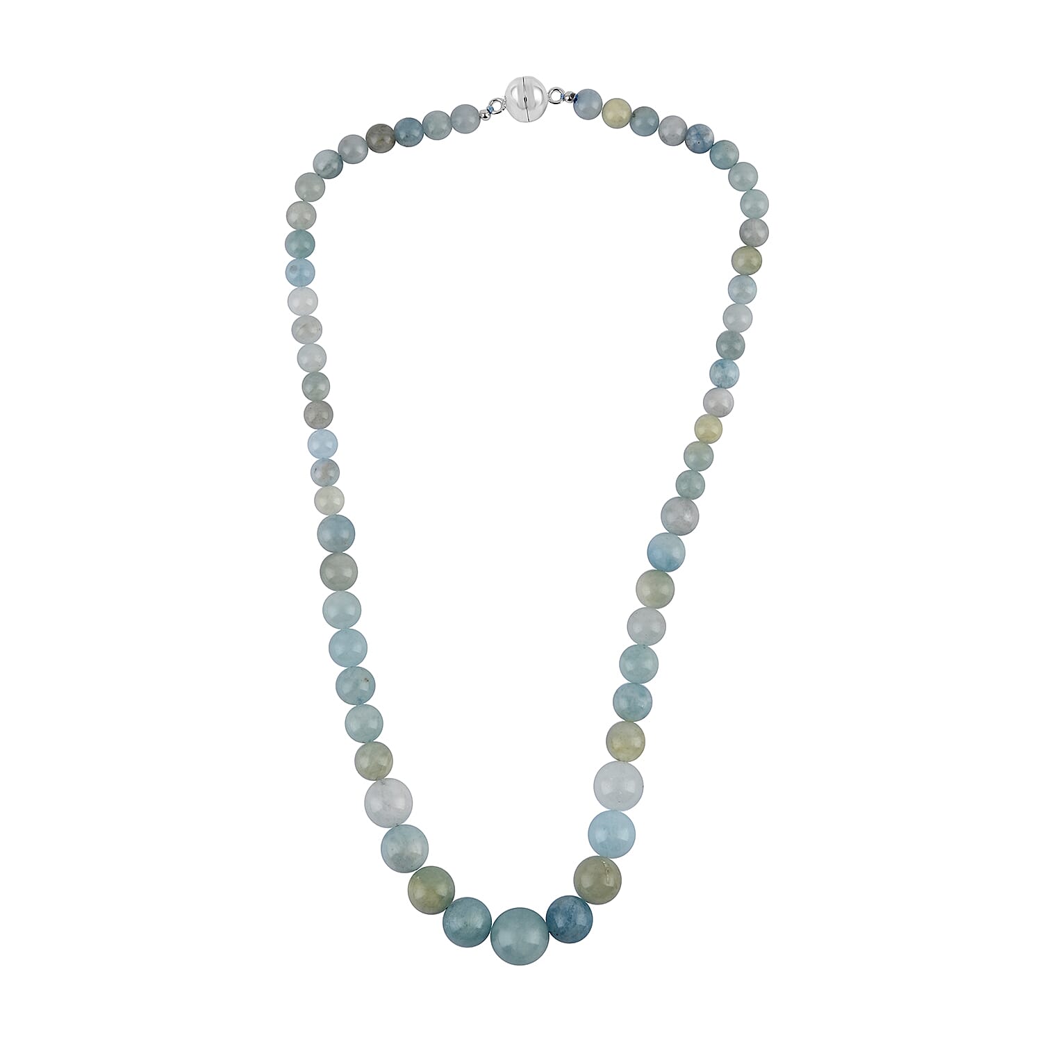 Cheryl Exclusive Pick Multi Aquamarine Beaded Necklace 18 Inches with Magnetic Clasp in Silvertone 197.00 ctw