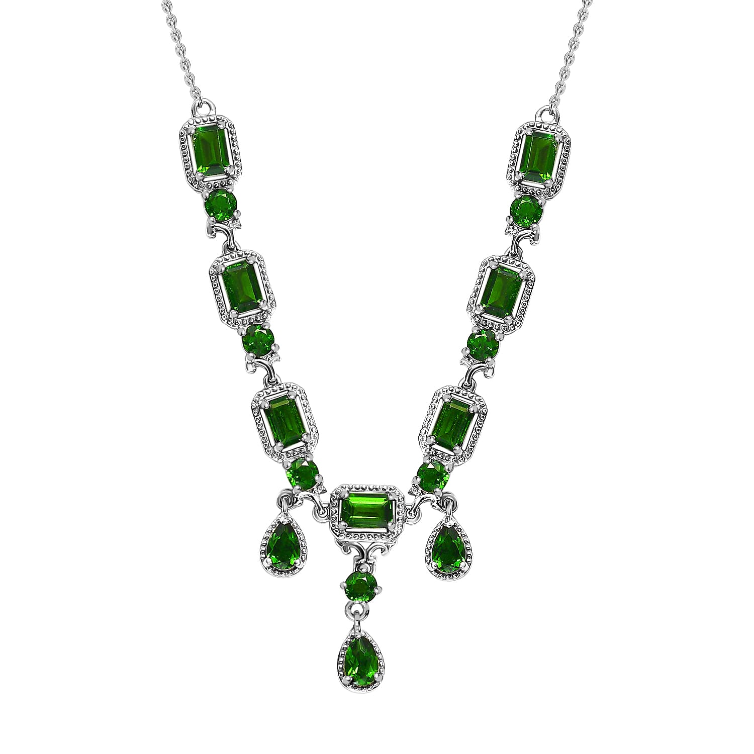 Natural Chrome Diopside Necklace 18-20 Inches in Platinum Over Sterling Silver 10.40 Grams 8.10 ctw