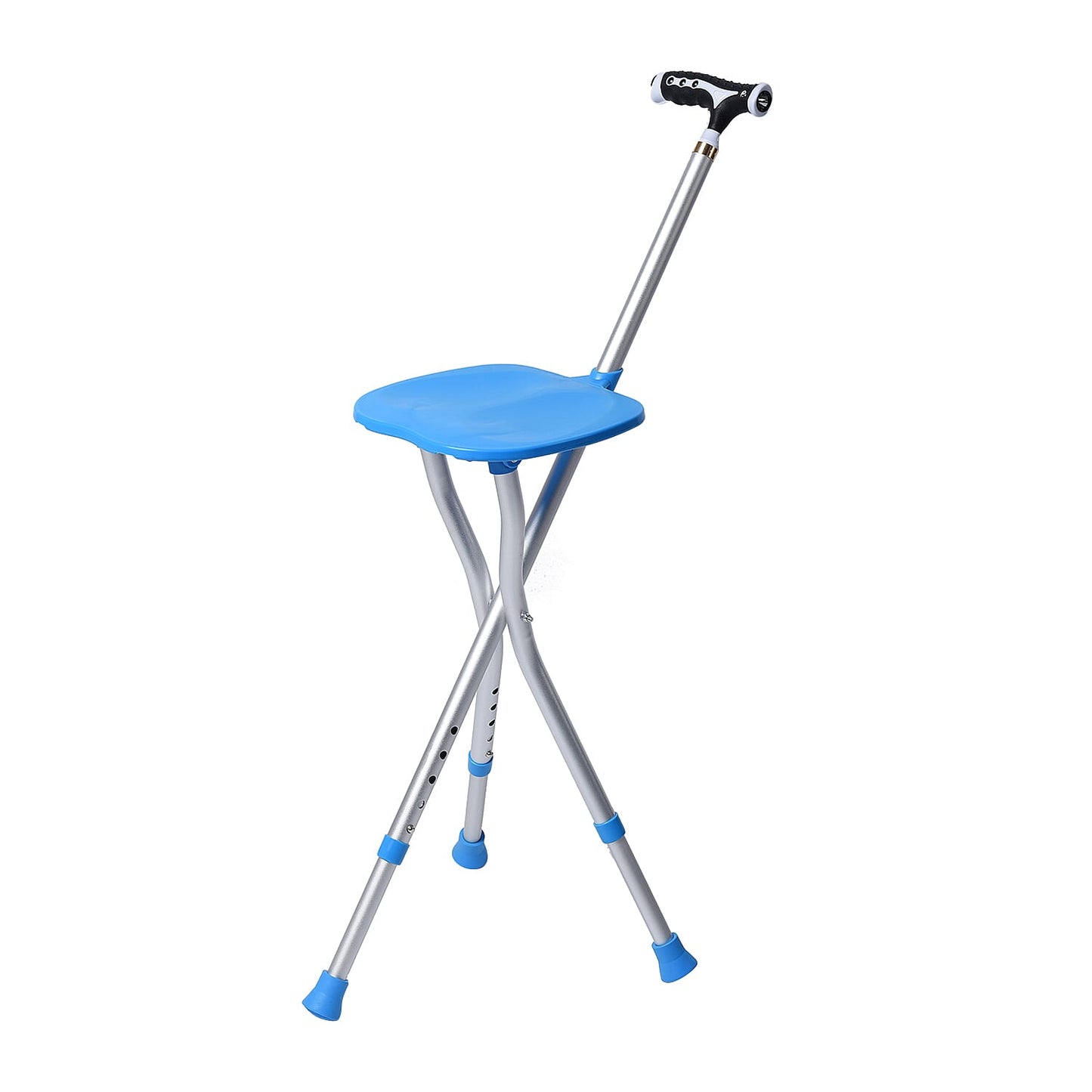 Black Adjustable Portable Folding Stool Walking Cane with LED Lamp (32.25)