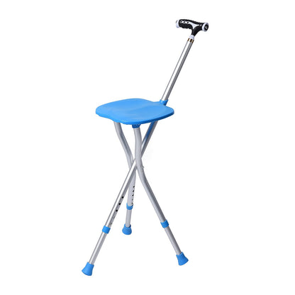 Black Adjustable Portable Folding Stool Walking Cane with LED Lamp (32.25)
