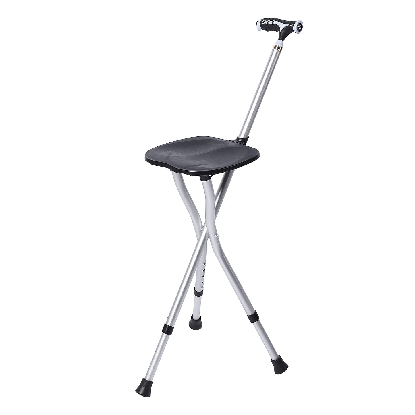 Black Adjustable Portable Folding Stool Walking Cane with LED Lamp (32.25)