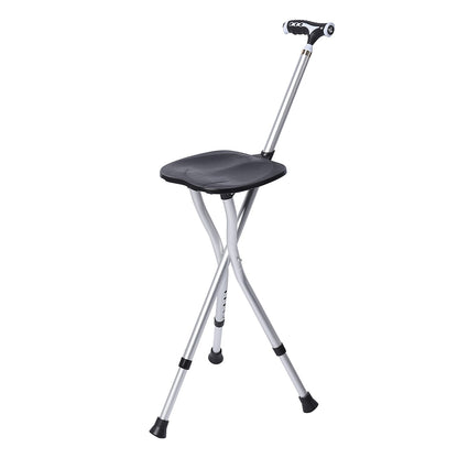 Black Adjustable Portable Folding Stool Walking Cane with LED Lamp (32.25)