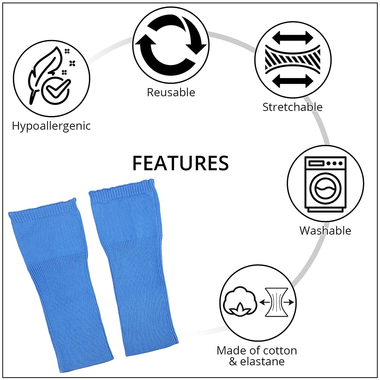 Set of 2 Blue Elbow Sleeves (13x4.5, 95% Cotton & 5% Elastane)