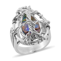 Abalone Shell Tree of Life Ring in Stainless Steel