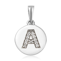 Lolos Exclusive Pick's Diamond Initial "A" Circle Pendant in Platinum Over Sterling Silver 0.07 ctw
