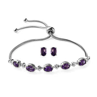 KARIS 3 ctw Brazilian Citrine Bolo Bracelet and Stud Earrings in Platinum Bond and Stainless Steel