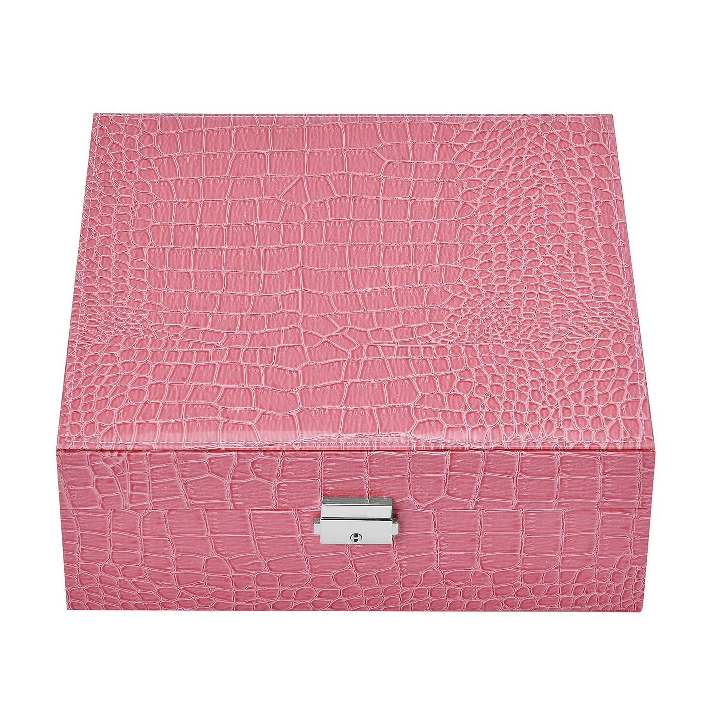 Pink Crocodile Skin Pattern 2 Layer Jewelry Box with Mirror & Lock