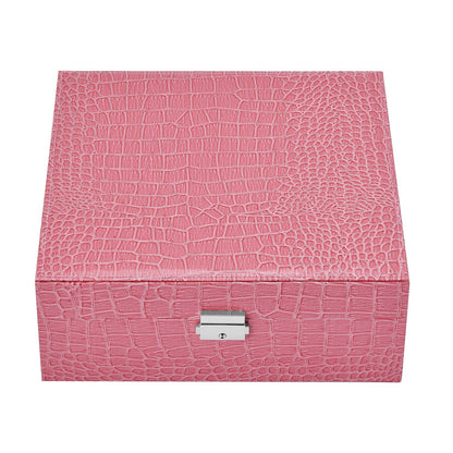 Pink Crocodile Skin Pattern 2 Layer Jewelry Box with Mirror & Lock